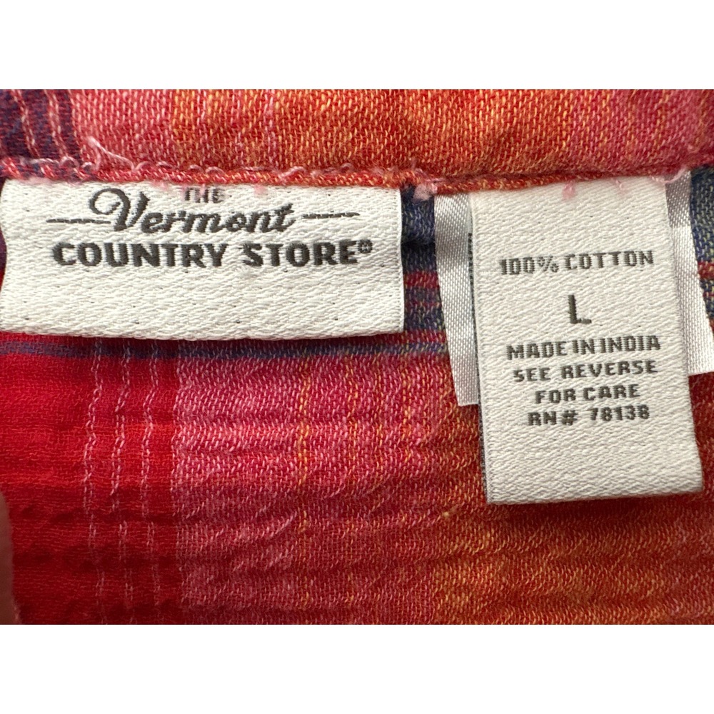 Vermont Country Store Mens Red Plaid Double Gauze Cotton Short Sleeve Shirt Sz L - Picture 4 of 7